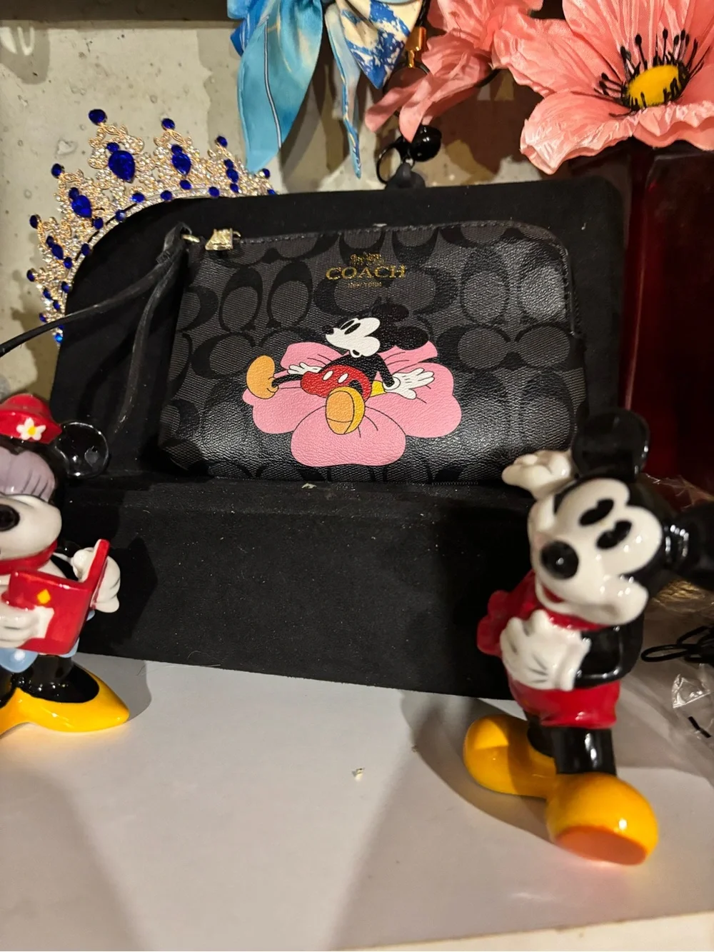 COACH Black Signature Wristlet with Pink Mickey Graphic very rare very beautiful